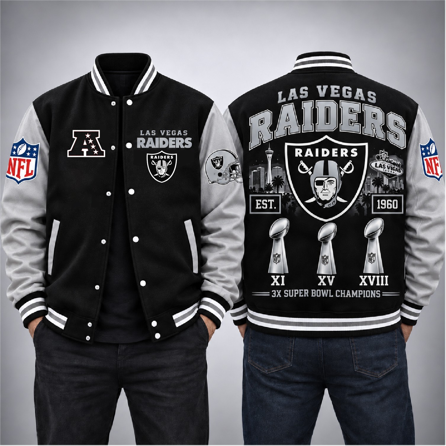 NEW Las Vegas Raiders Football Custom Baseball Jacket