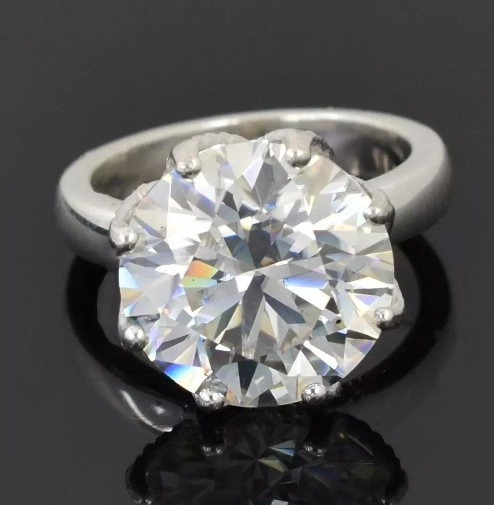 RARE 8.10 Ct Certified White Round Cut Treated Diamond Solitaire Ring 925 Silver