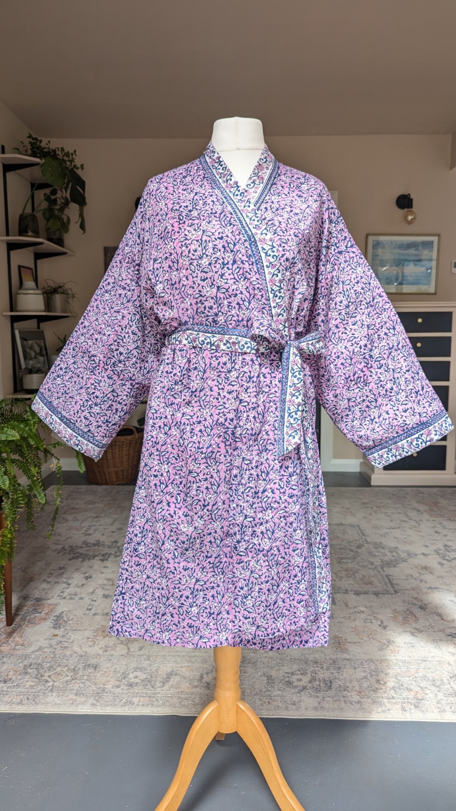 Anokhi Block Print Cotton Wrap Robe House Coat Kimono One Size 12 14 16 18 BNWT