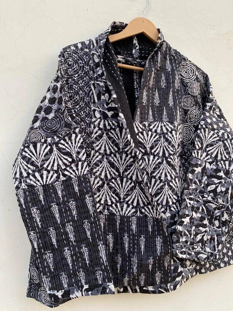 Indian kantha quilted kimono women wear vintage coat festival fashion hand made