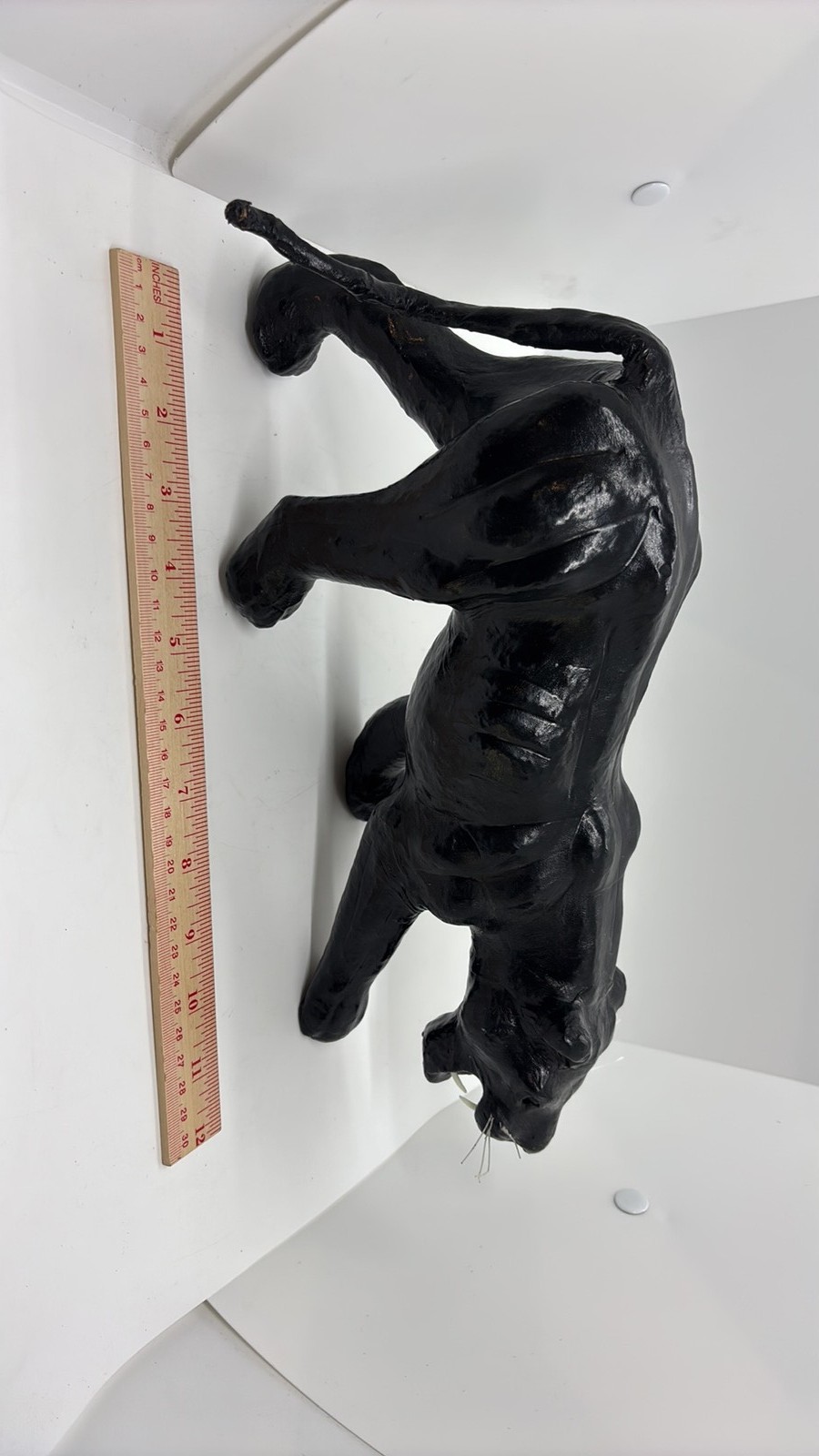 Vintage Mid-Century Leather Wrapped Black Panther Figurine