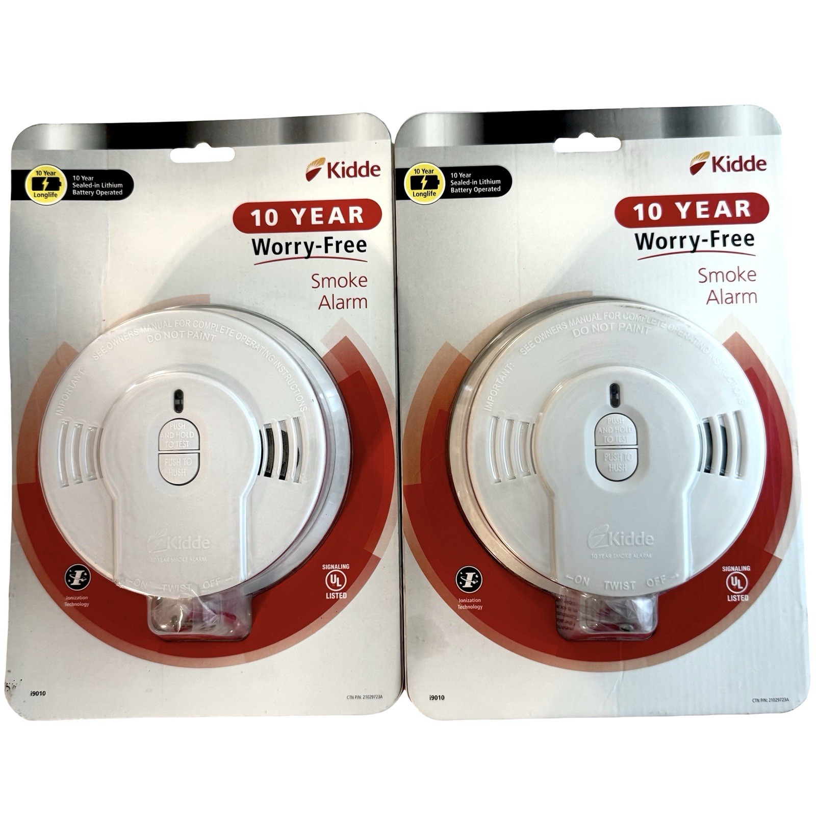 Kidde 10-Year Worry Free Sealed Battery Smoke Detector Model i9010 2 Pack LOT Kidde 10-Year Worry Free Sealed Battery Smoke Detector Model i9010 2 Pack LOT