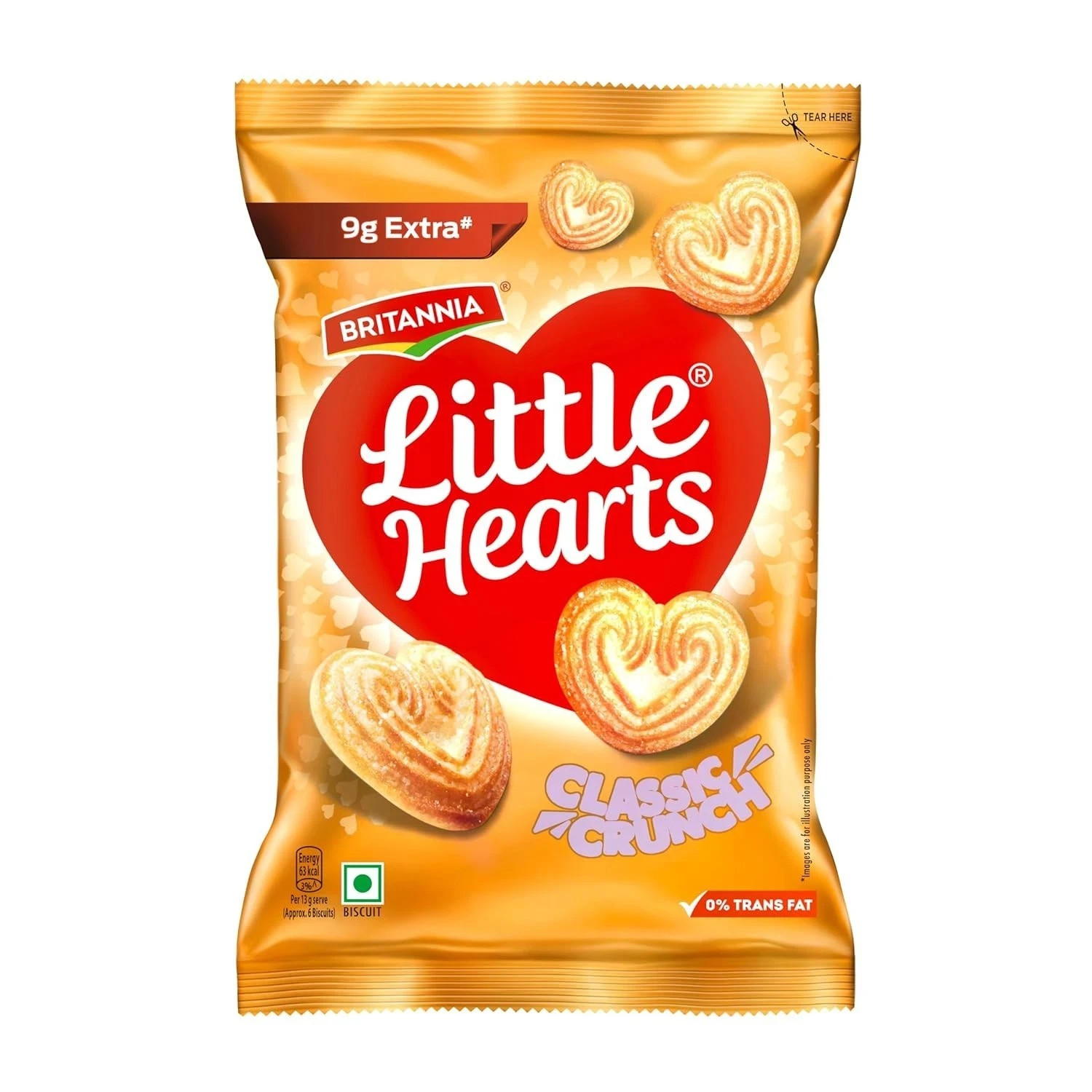 Britannia Little Hearts Classic Crunch biscuits generously sprinkl 75g Pack of 3