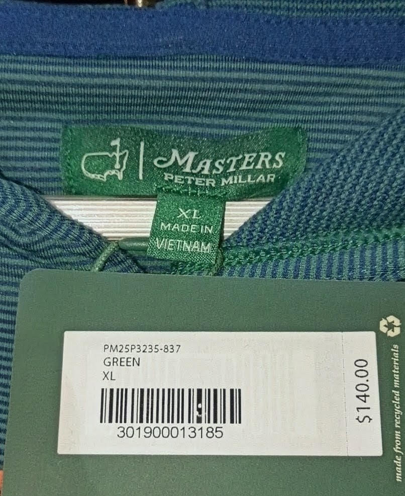 NWT Masters Golf Peter Millar Performance Pullover Hoodie Green Blue Stripe...