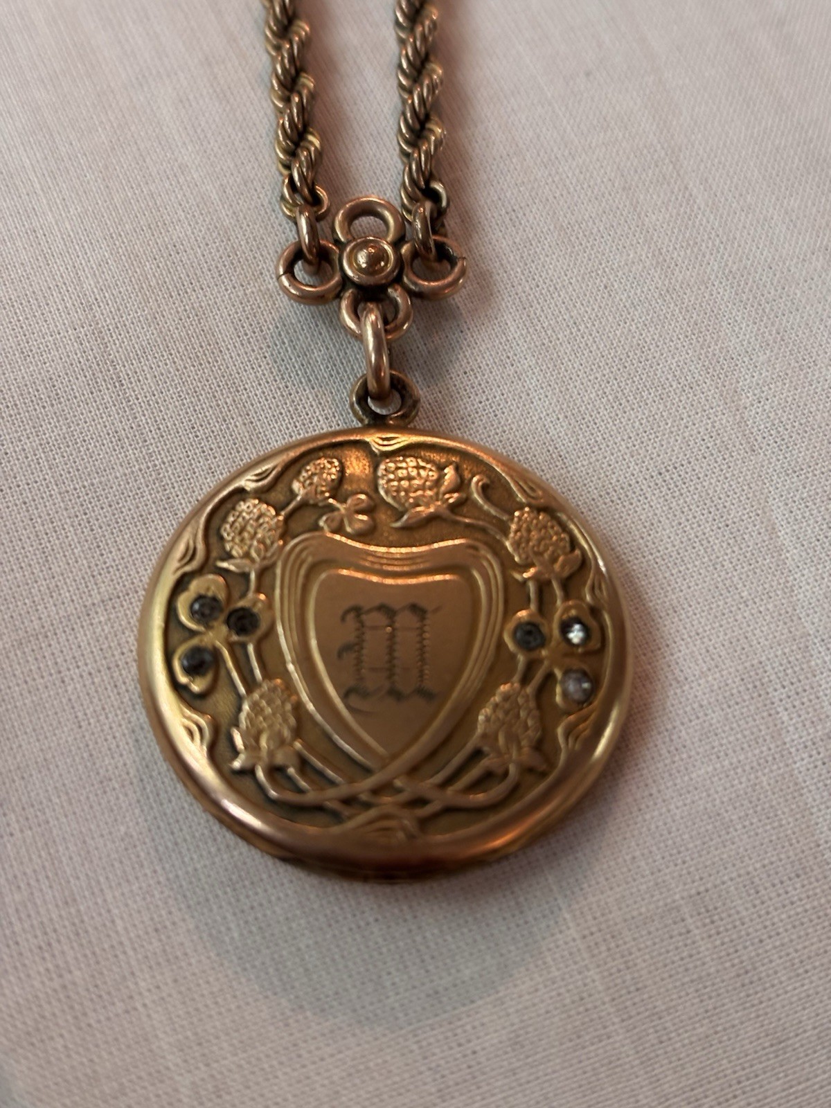 Antique J.M.F. & Co. Victorian Gold Filled Locket Watch Chain Paste Stones 25g