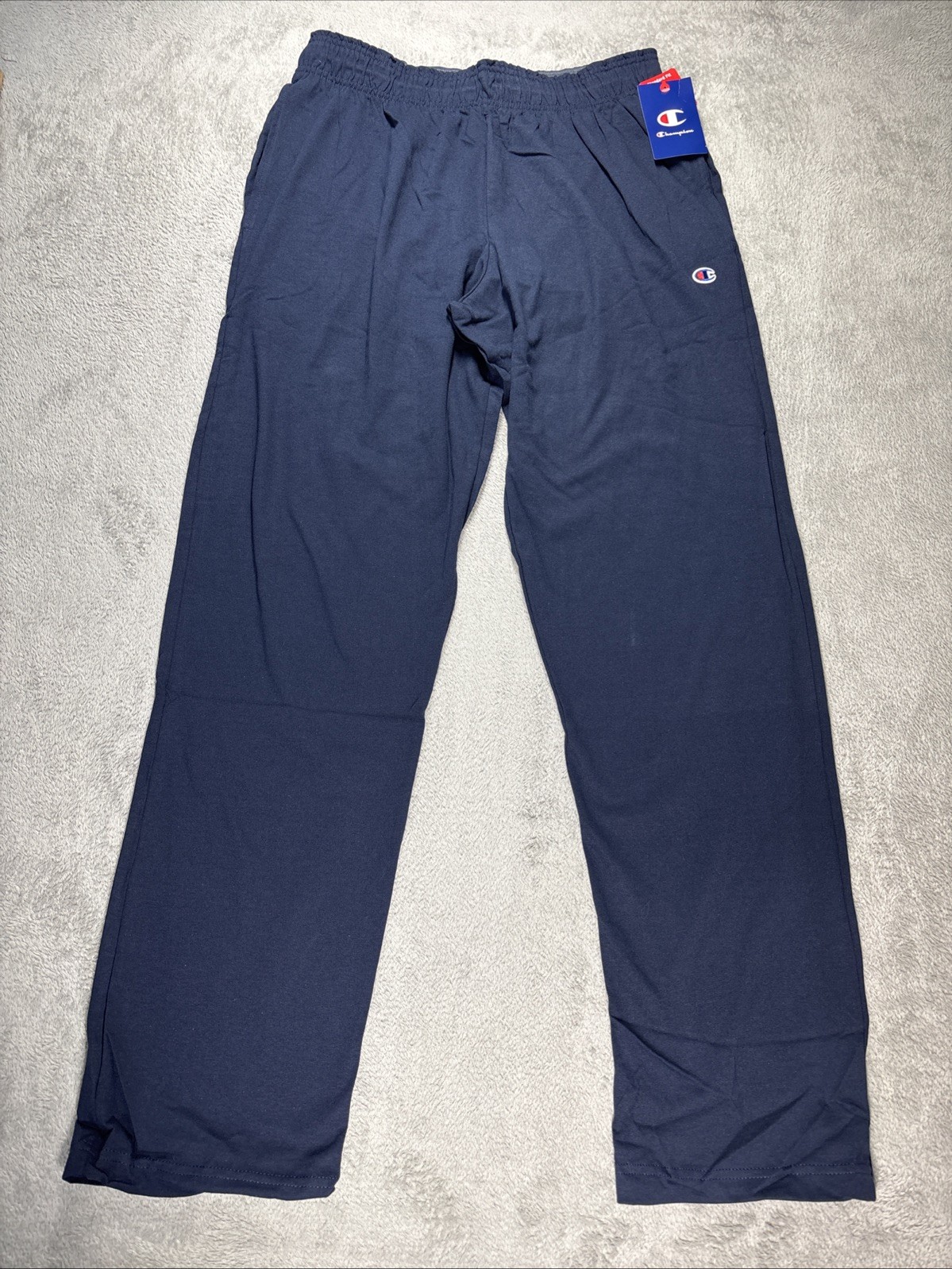 NWT Champion Men\'s Open Bottom Jersey Pants Navy Blue Standard Fit Size Large
