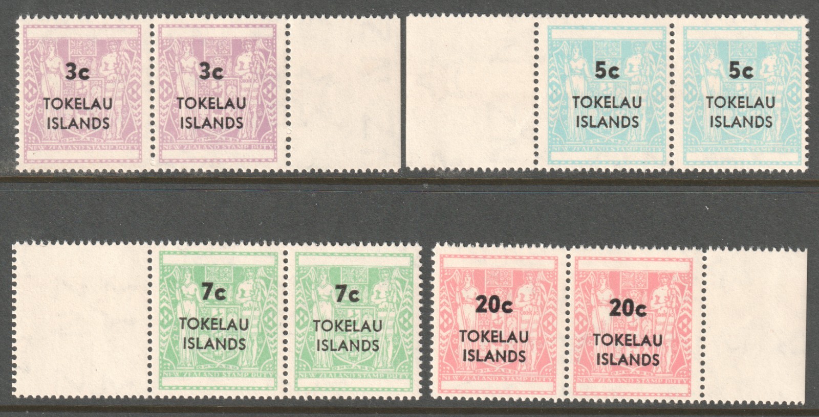 TOKELAU ISLANDS 1967 FISCAL STAMPS OF NEW ZEALAND SURCHARGED - JOINED PAIRS TOKELAU ISLANDS 1967 FISCAL STAMPS OF NEW ZEALAND SURCHARGED - JOINED PAIRS