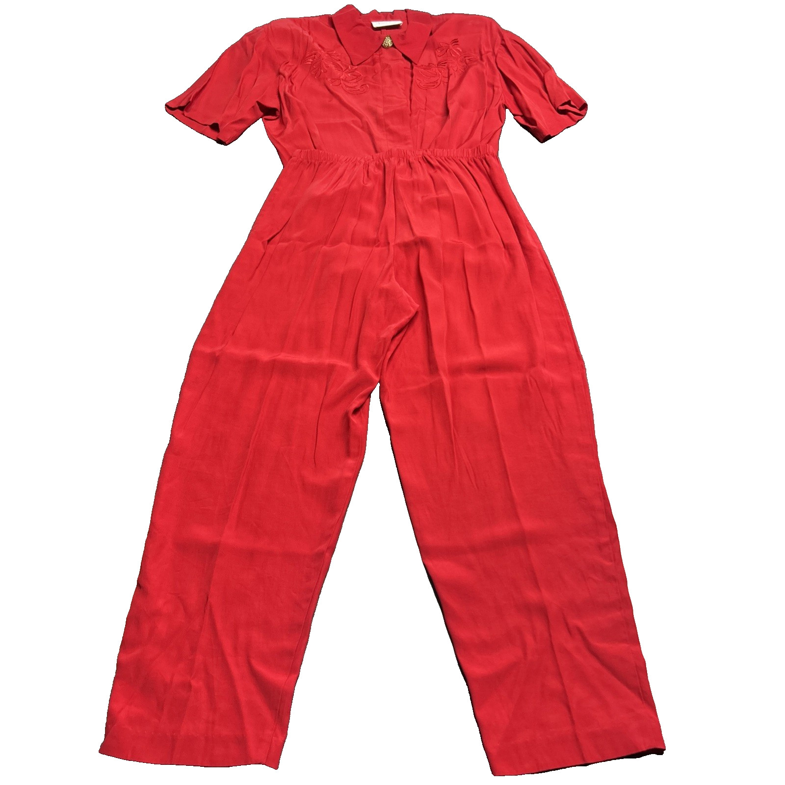 VTG Red Blouse and Pants Set Career Wear 90s Size Medium Embroidered VTG Red Blouse and Pants Set Career Wear 90s Size Medium Embroidered