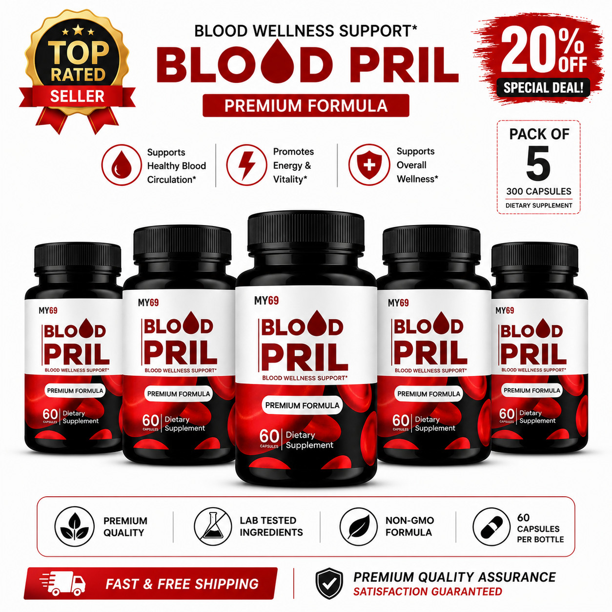 (5 Pack) Bloodpril Advanced Blood Health Support Formula Blood Pril 300 Capsules (5 Pack) Bloodpril Advanced Blood Health Support Formula Blood Pril 300 Capsules