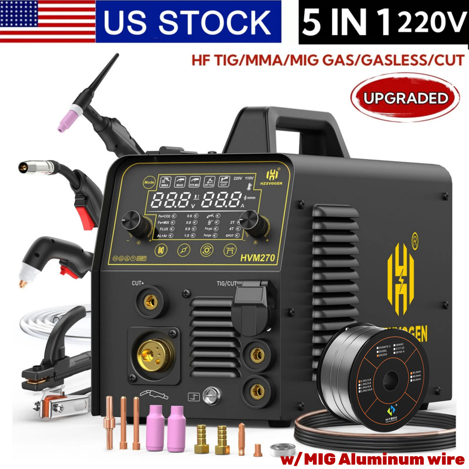 250A 220V Aluminum MIG Welder 6in1 MIG/CUT/TIG/MMA/Spot Welder &1LB 1.0mm ER5356
