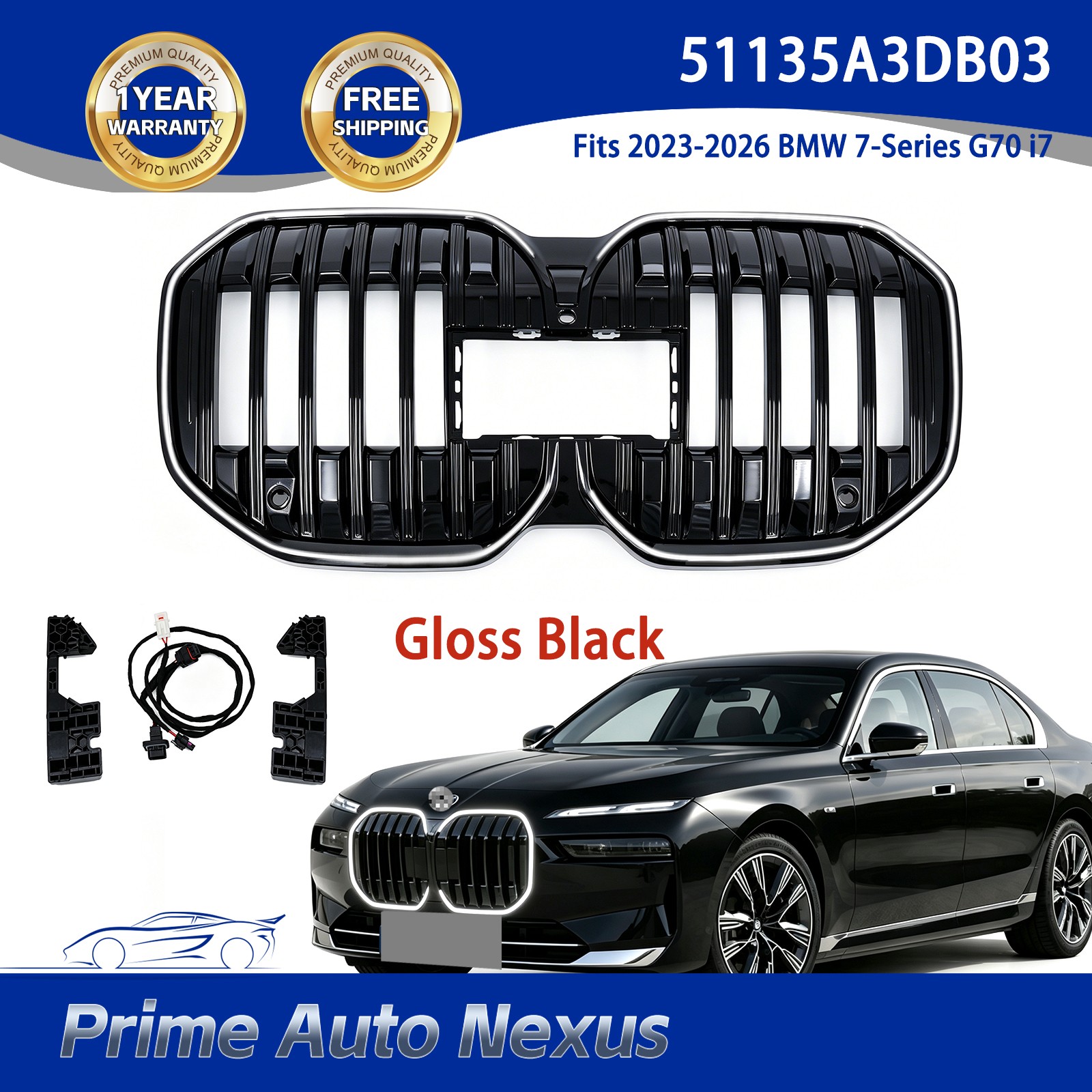 Fits 2023-2026 BMW 7-Series G70 740i 750e 760i xDrive i7 Front Kidney LED Grille