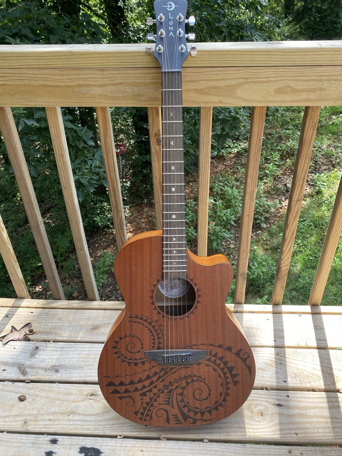 Luna Acoustic Electric Guitar Mahogany Tattoo Six String Music Instrument Band
