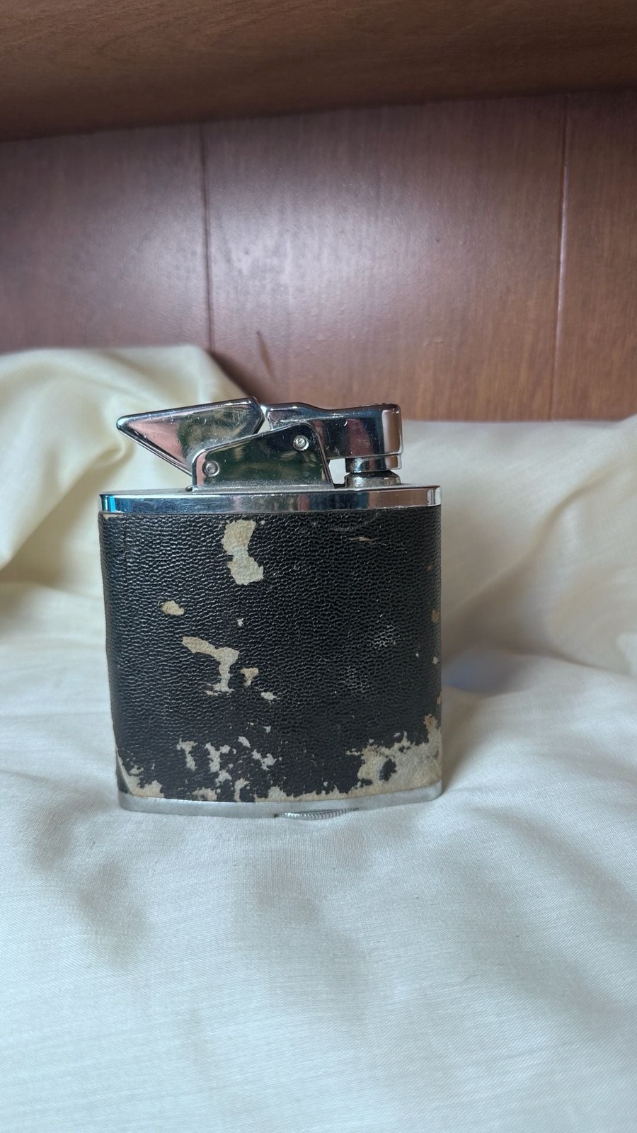 The Giant Vintage Pocket Lighter Black Leather Wrap Silver Tone