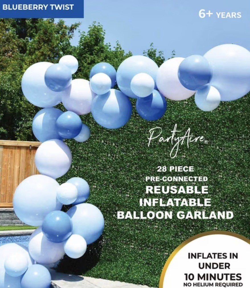 PartyAire 18 Foot Reusable PVC Balloon Arch, 28 pc Blueberry Twist