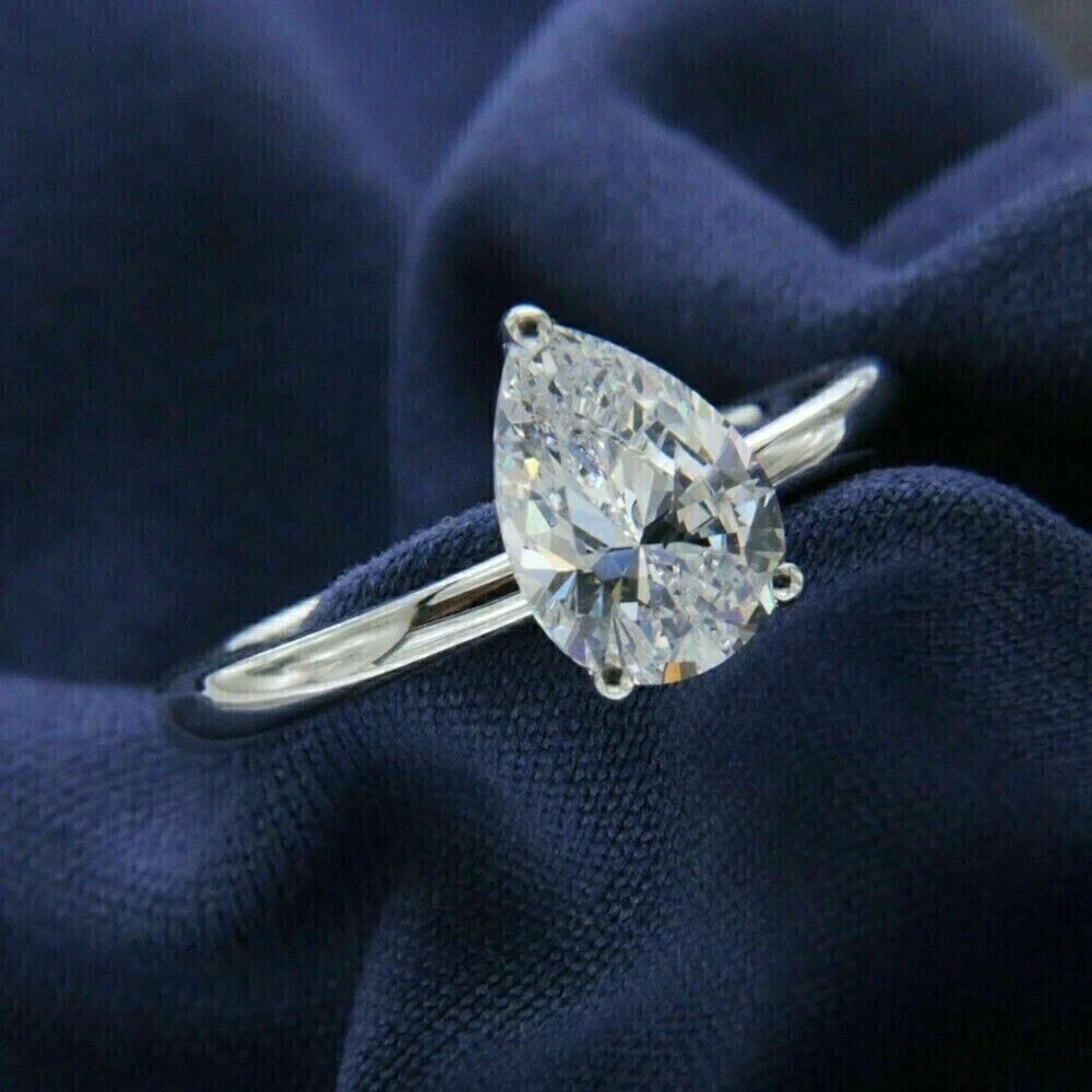 2.50Ct Lab Created Pear Cut Diamond Women's Proposal Ring 14k White Gold Plated