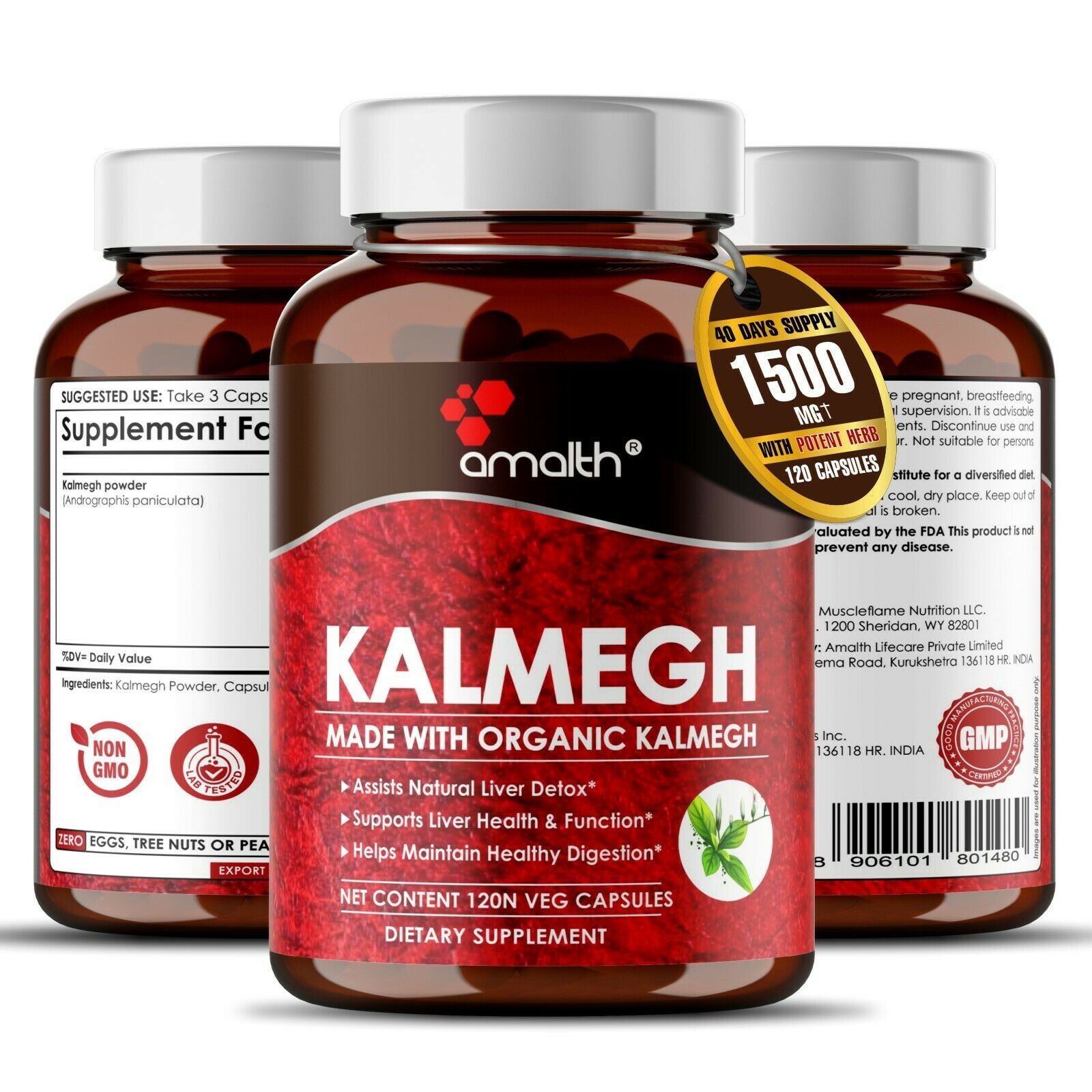 Organic Kalmegh Powder Andrographis Paniculata Liver 1500mg Capsules - 120 Count