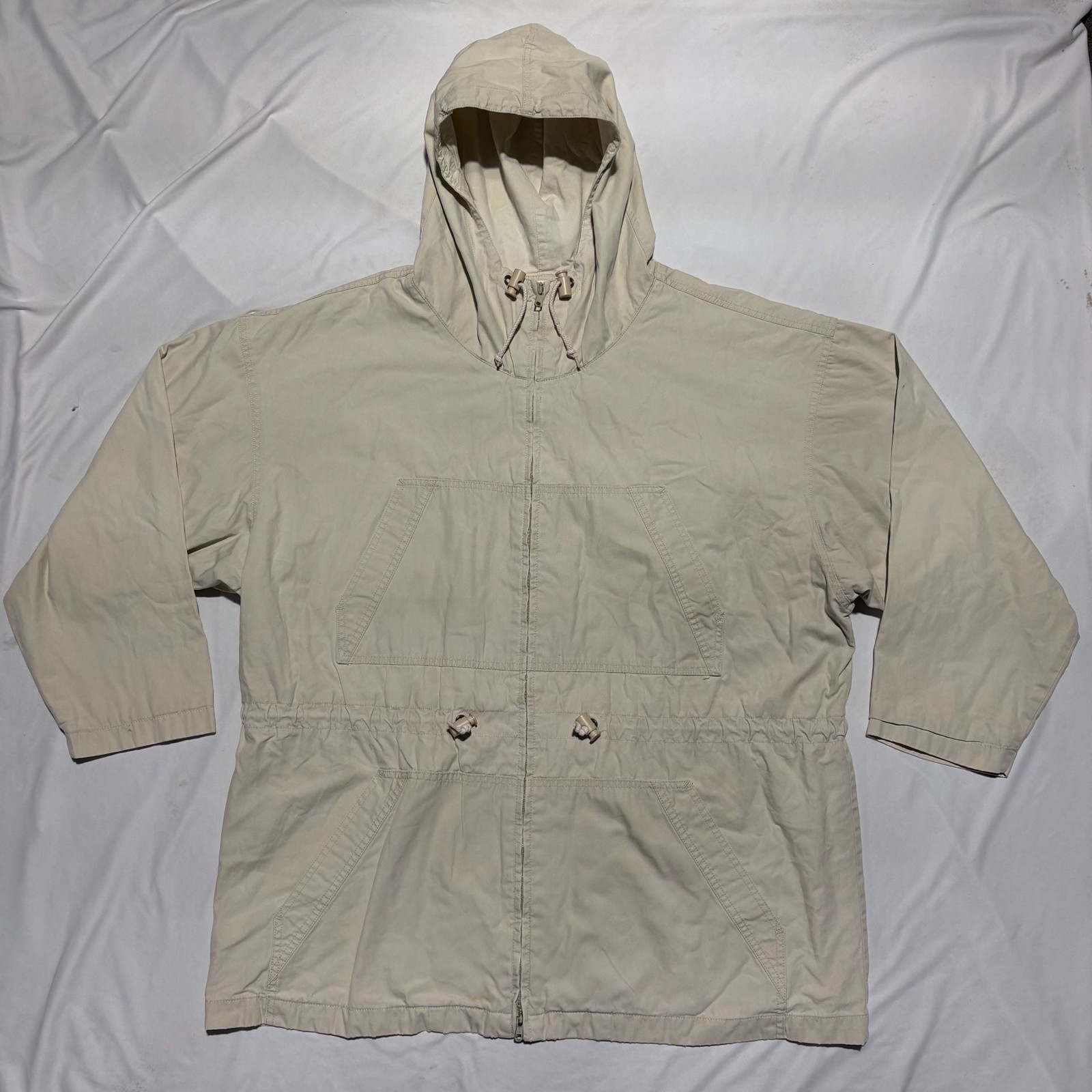 Vtg 80s 90s J Crew Giant Tag Cotton Canvas Anorak Parka Jacket Mens L Archival