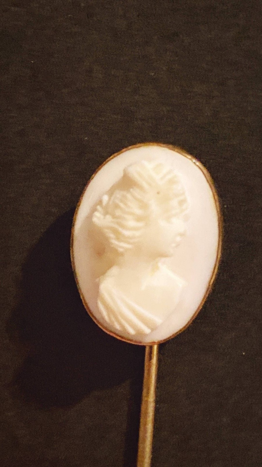 Antique Victorian Gold Filled Carved Shell Cameo Stick Pin