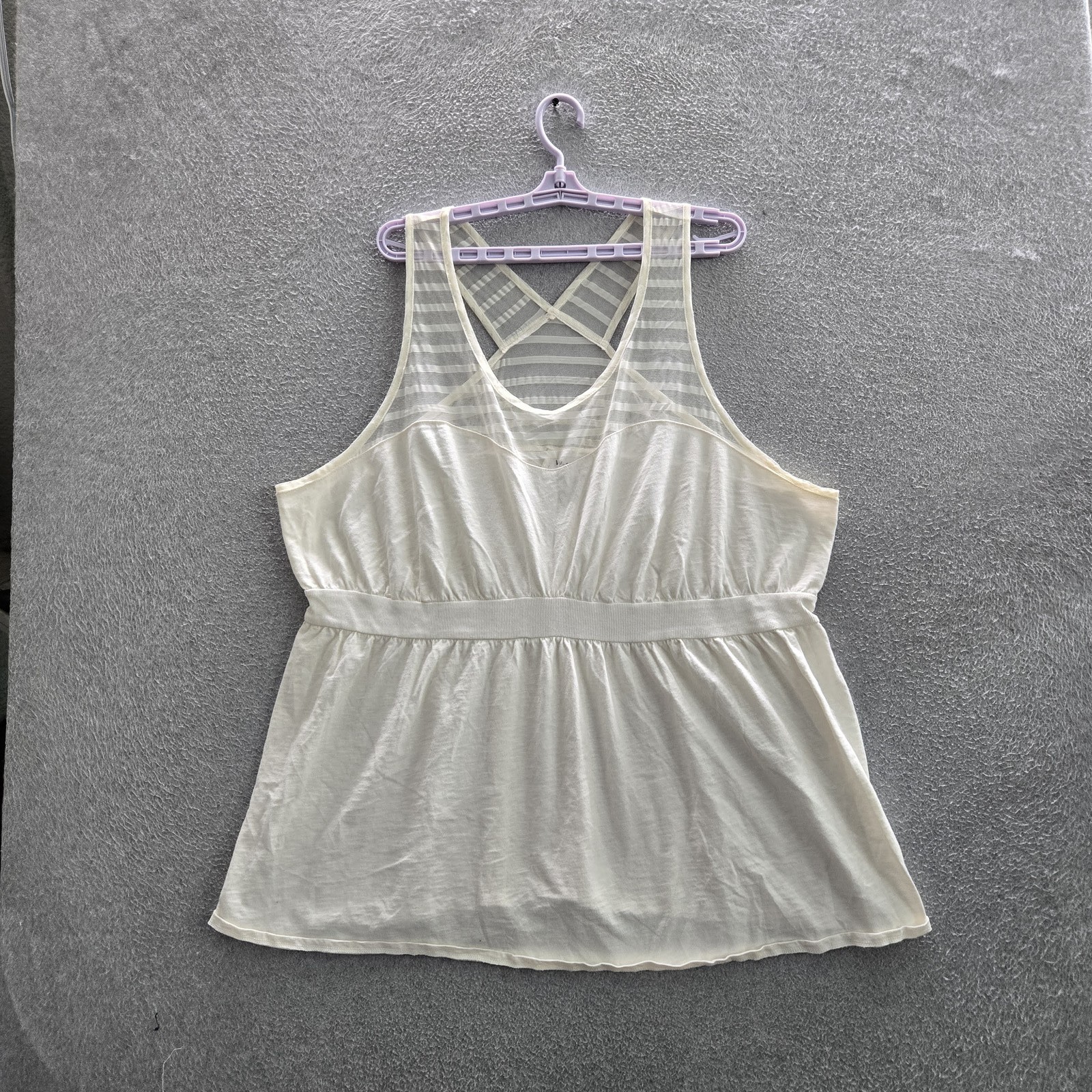 Cacique Women Tank Top 26/28 White Cotton Nylon Striped Scoop Neck Pullover