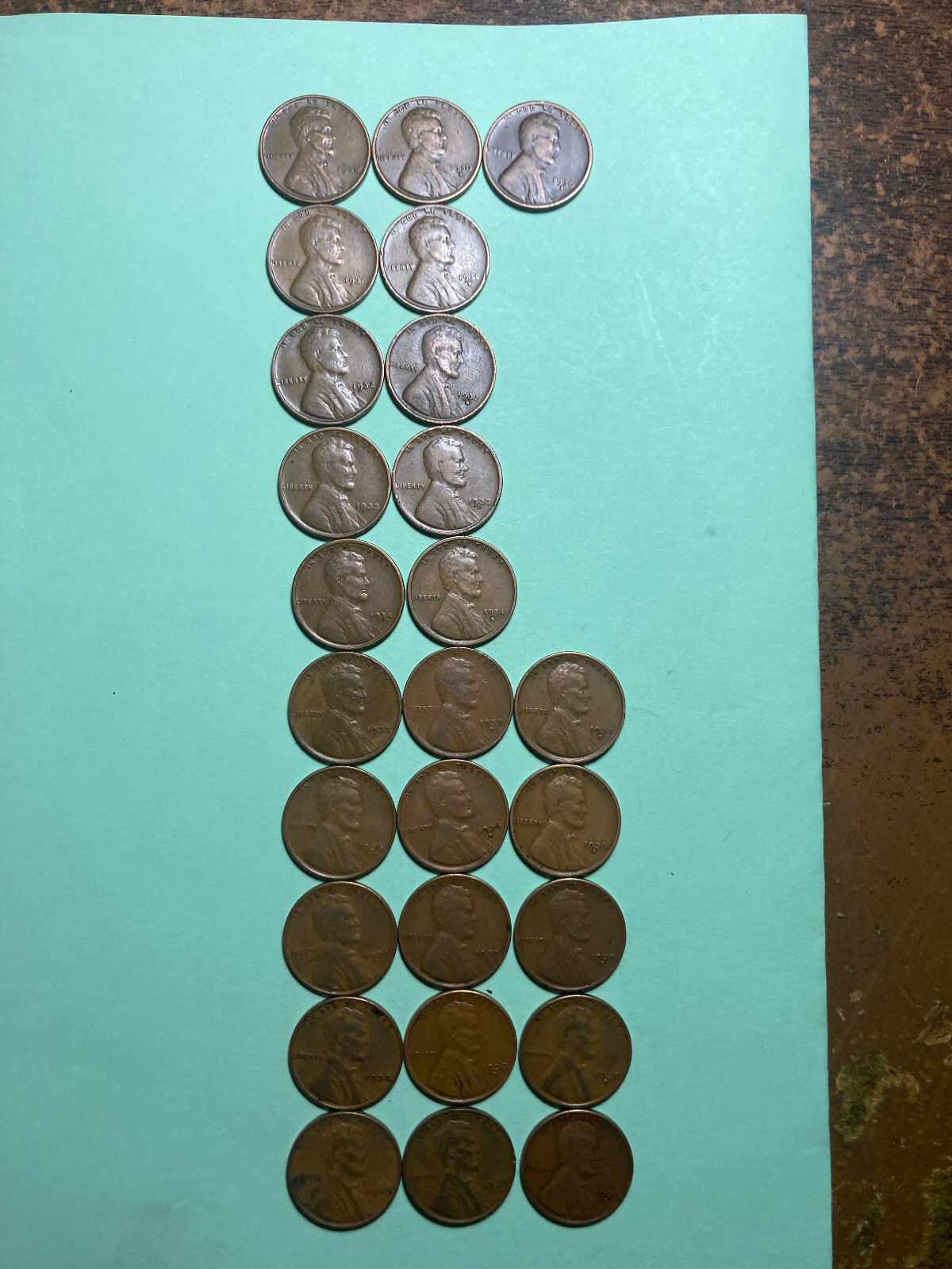 1930PDS-1939PDS  26 LINCOLN WHEAT CENTS, near complete 30's set, except for 31-S