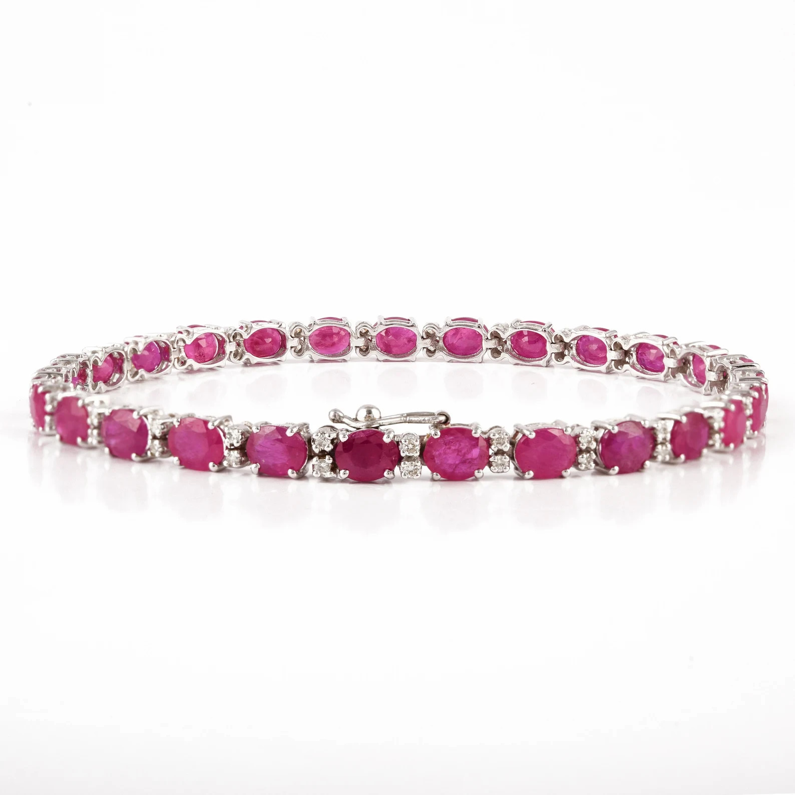 16.00 Ct Natural Ruby Diamond Ladies Tennis Bracelet 14K Solid White Gold 7\
