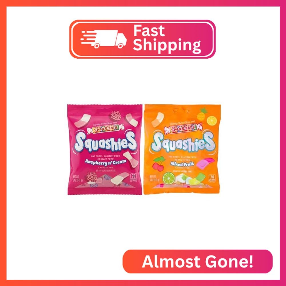 Smarties Squashies Variety Pack Foam Marshmallows Gummy Candies - Raspberry & Cr