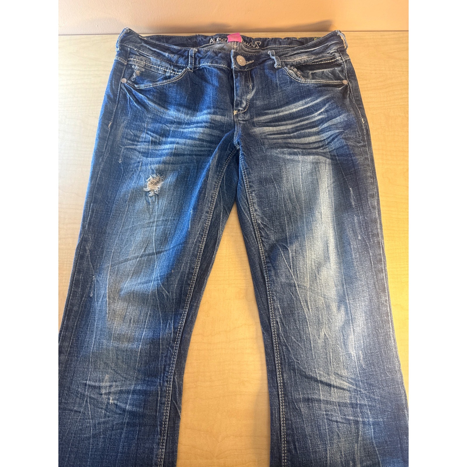 Almost Famous Womens Bootcut Jeans Size 9 Blue Distressed Embroidered Y2K Denim Almost Famous Womens Bootcut Jeans Size 9 Blue Distressed Embroidered Y2K Denim