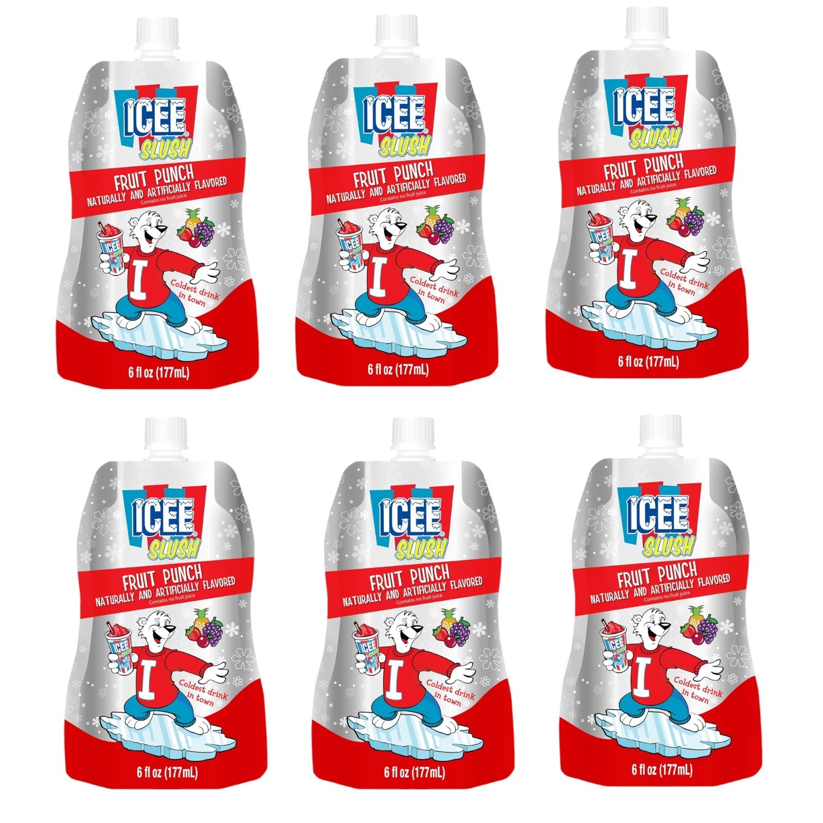 6 Pack  ICEE Slush Pouch Fruit Punch 6 Oz Freeze Ice Twist Top