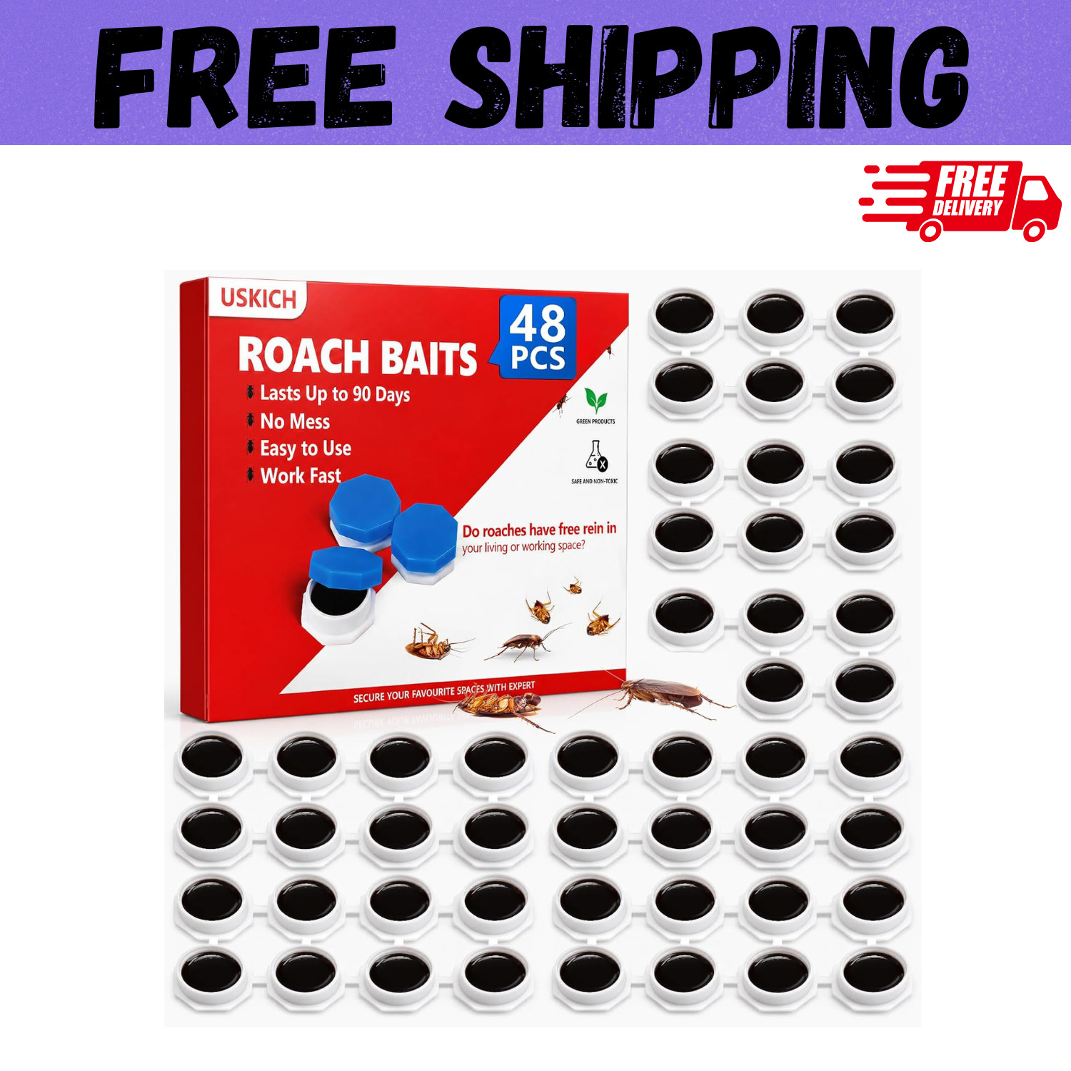 48 PCS Cockroach Gel Bait Roach Killer Powerful Roach Repellent Bait Trap 48 PCS Cockroach Gel Bait Roach Killer Powerful Roach Repellent Bait Trap