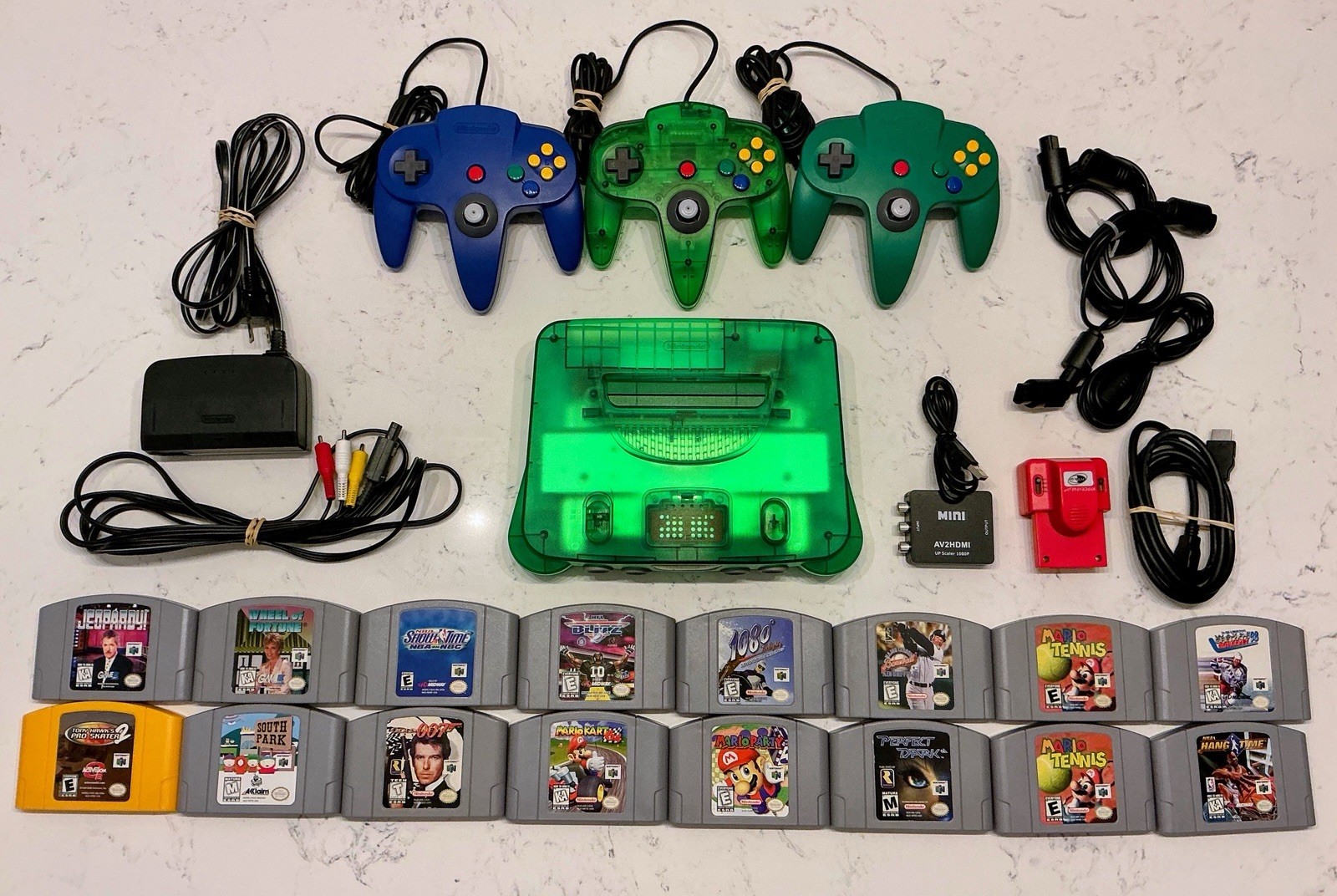 Nintendo 64 Jungle Green Bundle 16 Games Mario Kart Mario Party GoldenEye Tested