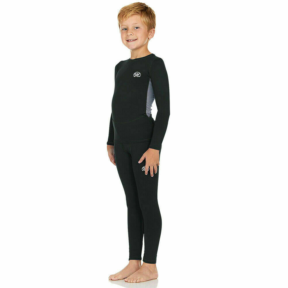Boy\'s Winter Fleece Lined Thermal Underwear Set Long Johns Top Bottom Soft Warm