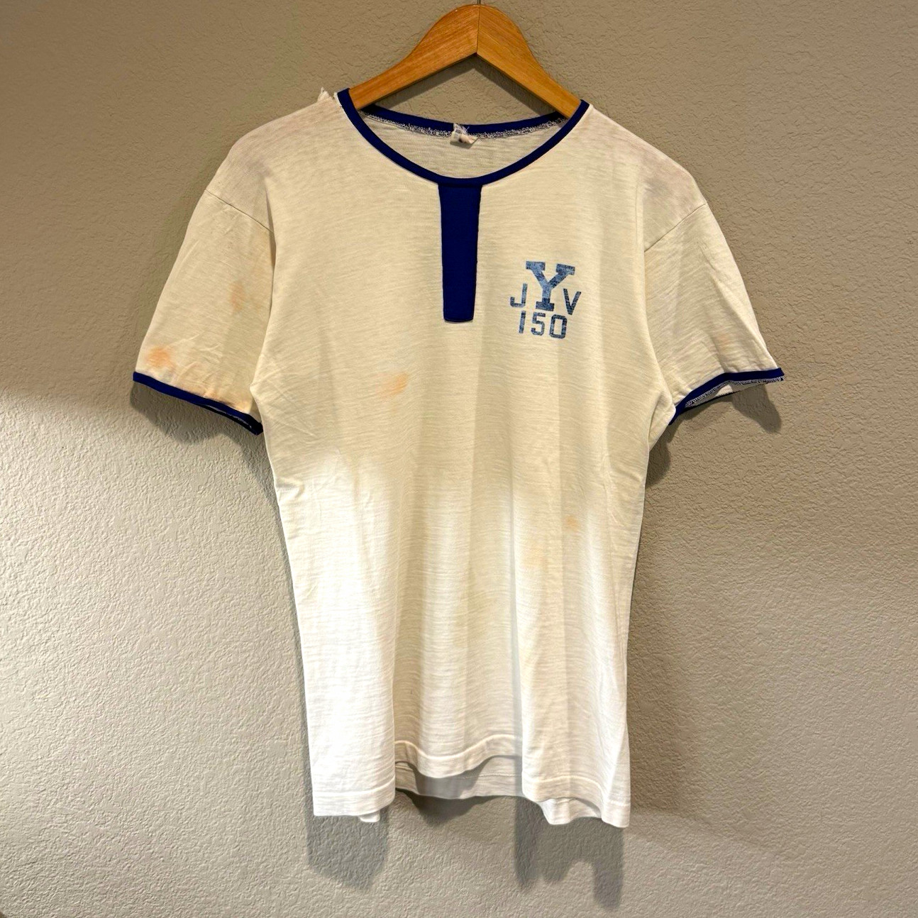 VTG 50s Champion Running Man Yale University JV Ringer T-shirt size large RARE