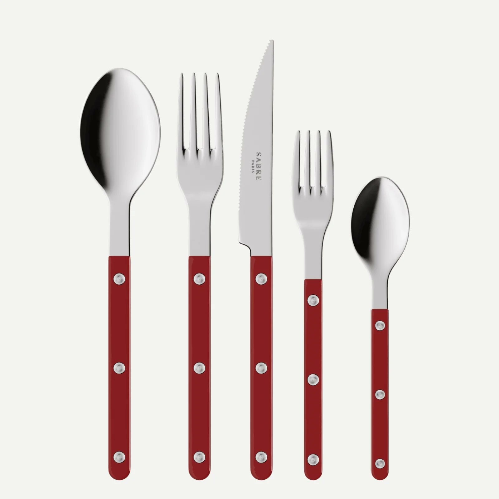 Sabre Paris Bistrot Flatware Set Stainless Steel 5 Piece Burgundy Shiny 9.4in