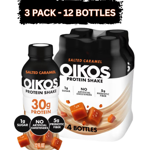 Oikos Protein Shake, Shelf Stable, Salted Caramel, 30g Protein, 12 fl oz, 12 Ct