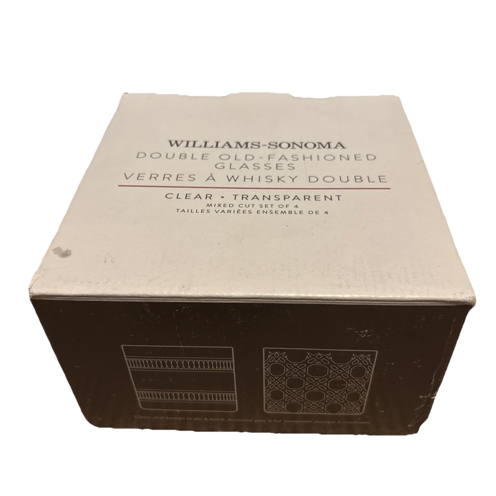 Williams Sonoma 4 Double Old Fashioned Glasses Mixed Cut Brand New Williams Sonoma 4 Double Old Fashioned Glasses Mixed Cut Brand New
