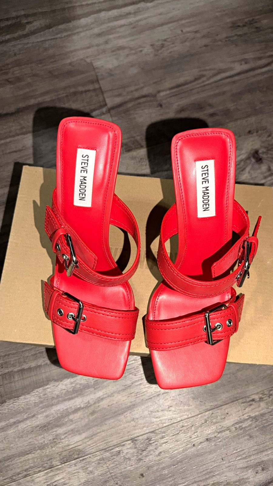 Steve Madden Women’s Red Strappy Open Toe Ankle Strap Buckle Heels 9.5