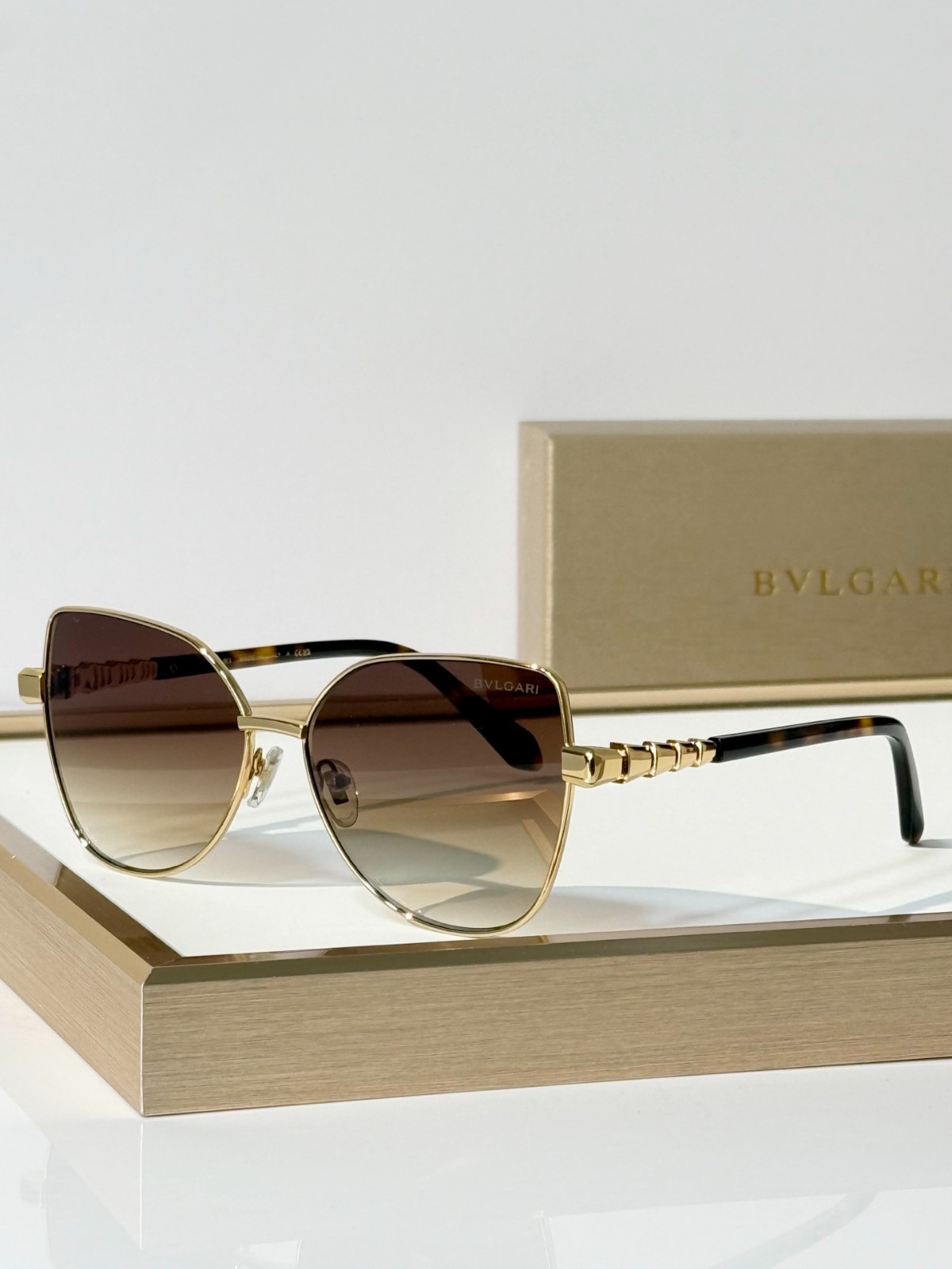 BVLGARI BV 42355U Square Sunglasses Gold Frame Brown Gradient Lenses 60-15-148