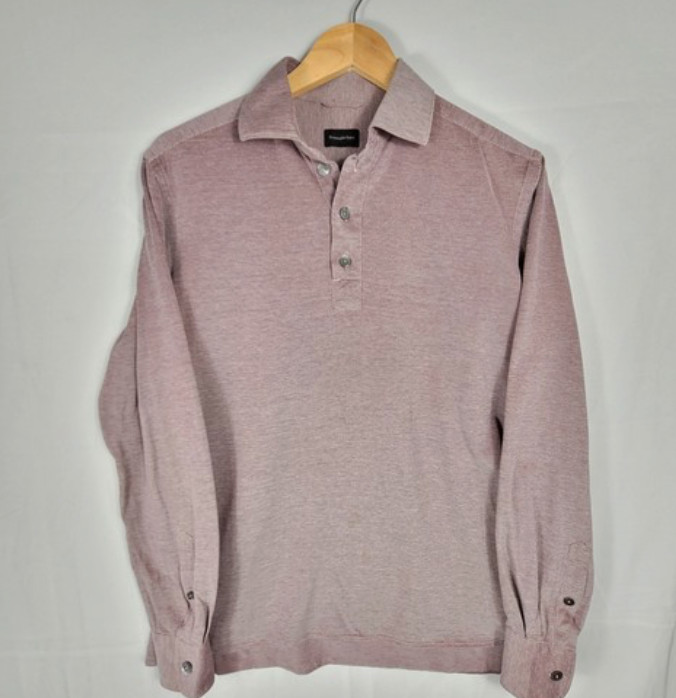 Ermenegildo Zegna 100% Cotton Long Sleeve Polo Shirt Men’s Modern Medium Mauve