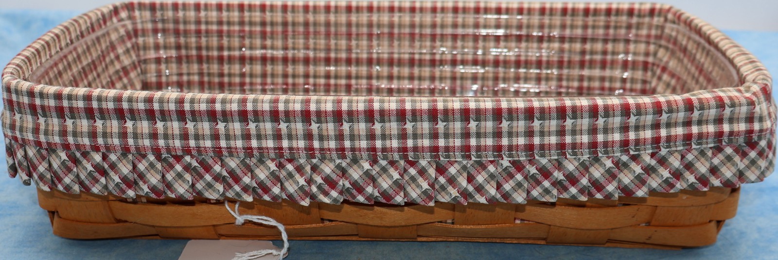 Longaberger 1996 Long Rectangle Basket, Plaid Liner, and Protector