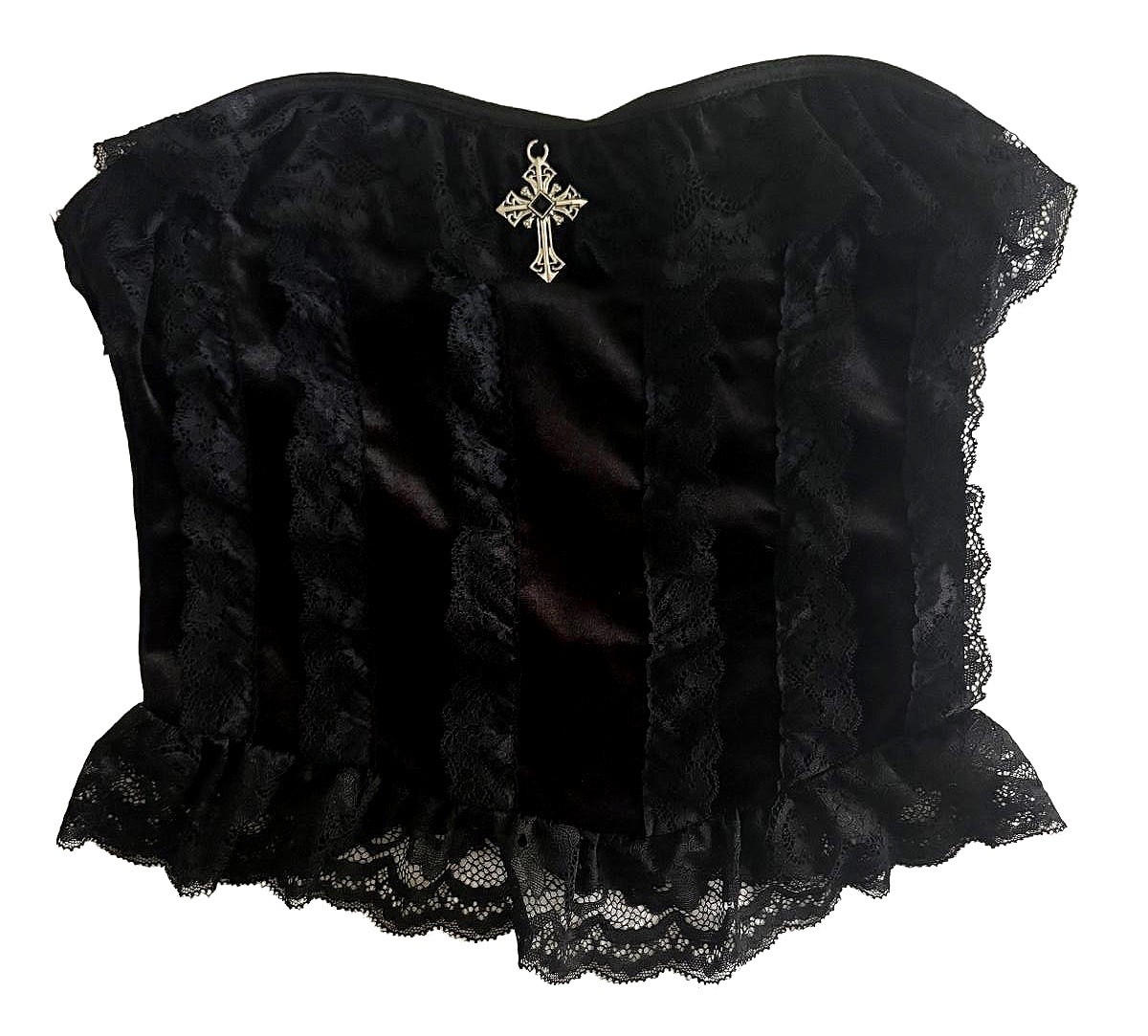 ROMWE Black Lace Velvet Strapless Corset Top with Cross Pendant #mallgoth #goth