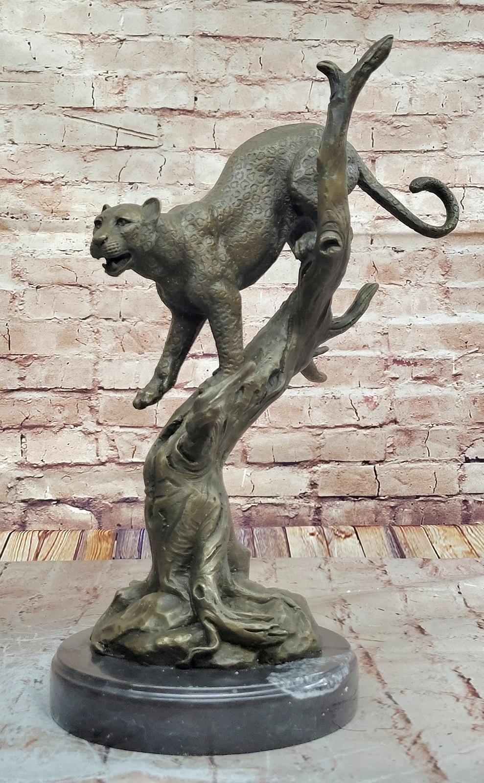 LARGE BRONZE SCULPTURE LION PANTHER TIGER PUMA COUGAR BIG CAT STATUE AFRICAN ART