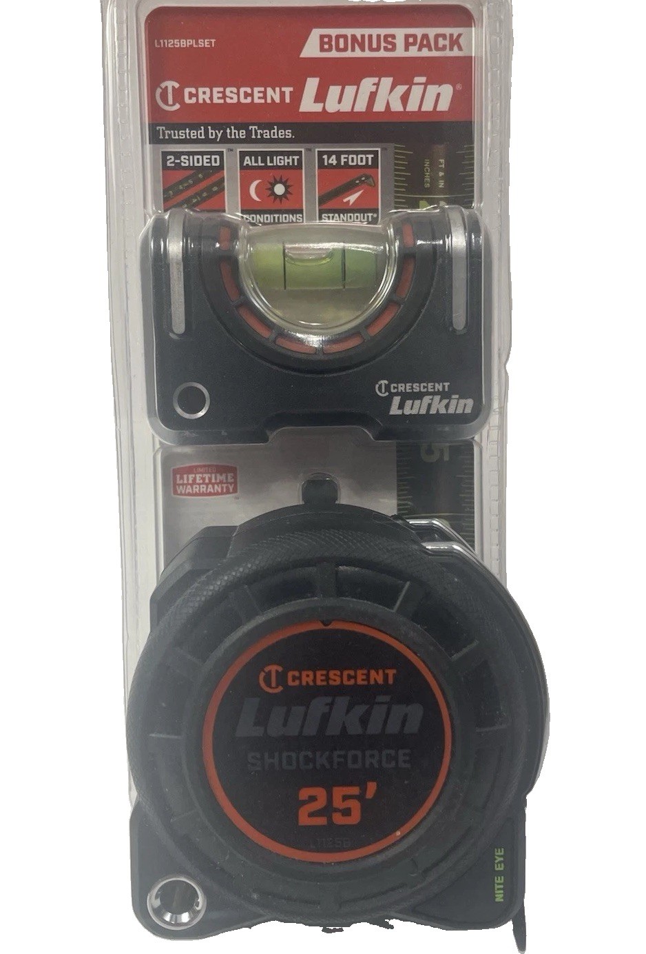 Crescent Lufkin SHOCKFORCE Nite Eye 25-Ft Tape and Level Set