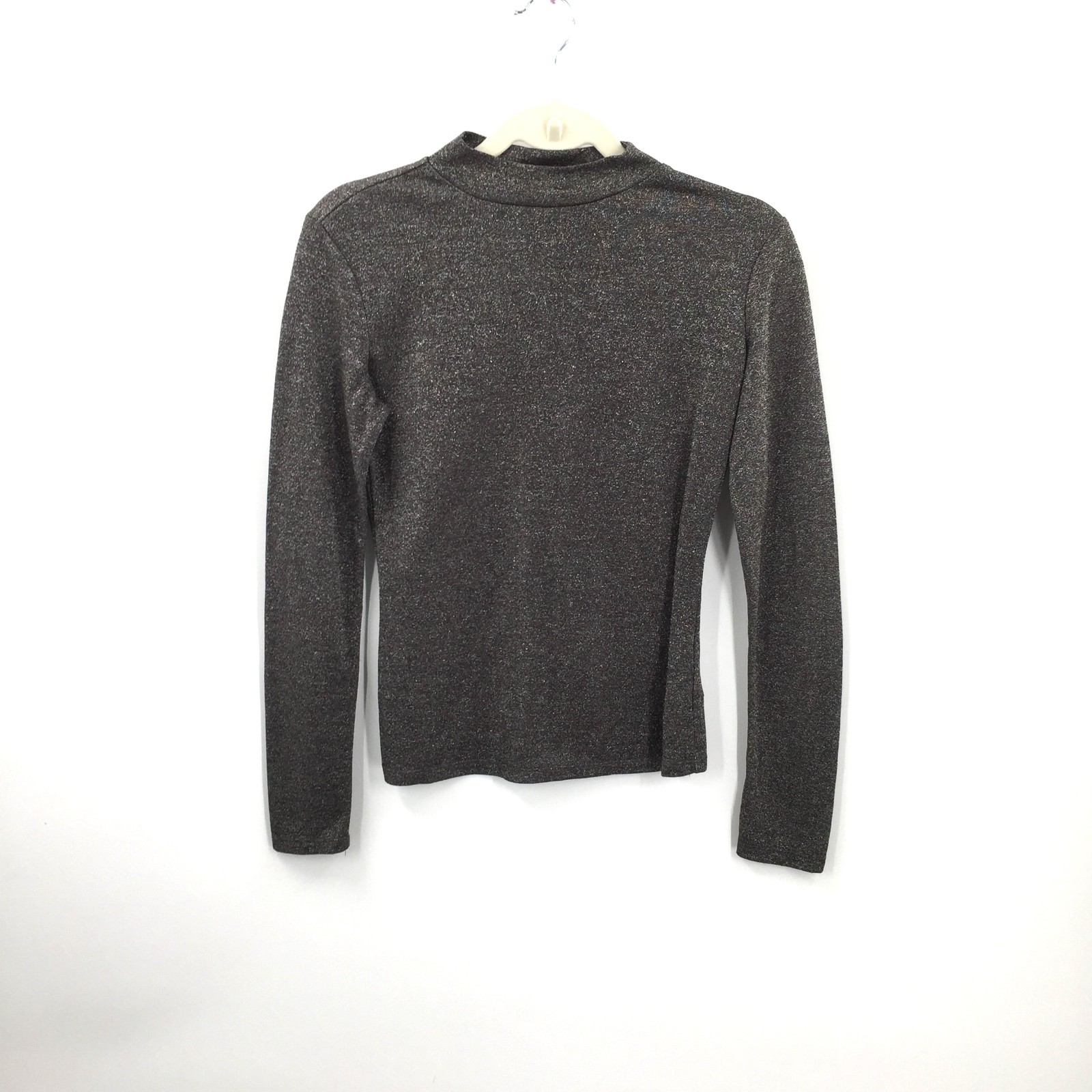 Reformation bailey Gray metallic Sparky Long Sleeve Mock Neck top silver black M Reformation bailey Gray metallic Sparky Long Sleeve Mock Neck top silver black M