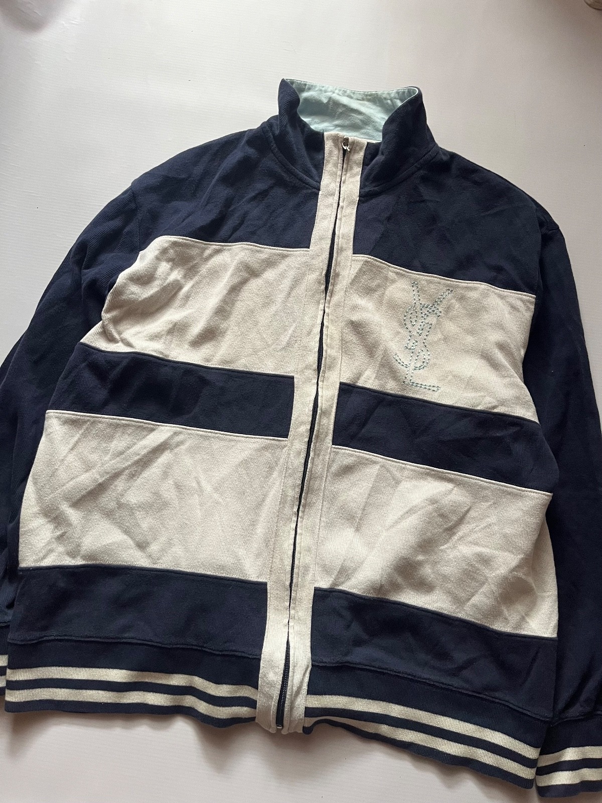 Vintage Yves Saint Laurent YSL Full Zip Sweatshirt 90’s Size XXL Blue/White Rare Vintage Yves Saint Laurent YSL Full Zip Sweatshirt 90’s Size XXL Blue/White Rare