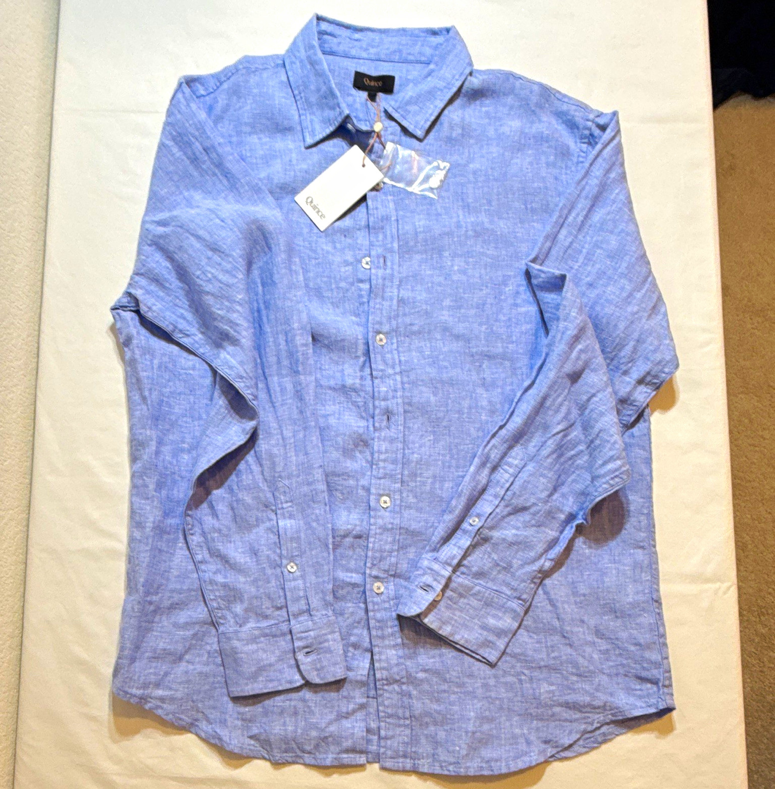 Quince Men’s 100% European Linen L Blue Solid Long Sleeve Button Down NWT