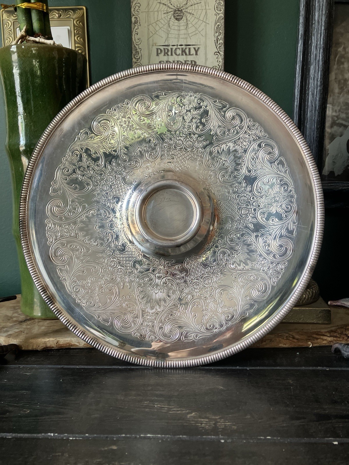 Vintage WM Rogers Silver Plated Round Serving Tray Scroll Chip Dip Platter 4266