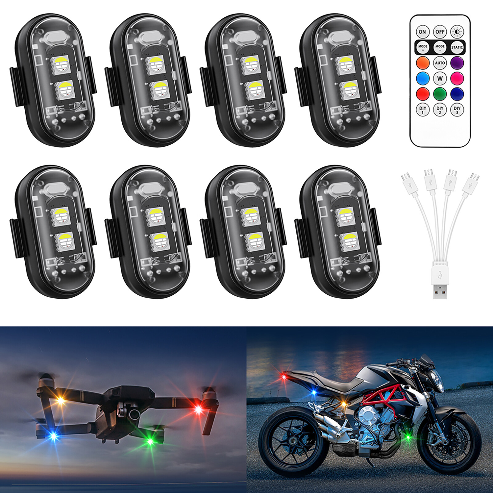 8PCS Wireless LED Strobe Rock Lights Remote Control, 8 Colors USB Rechargeable