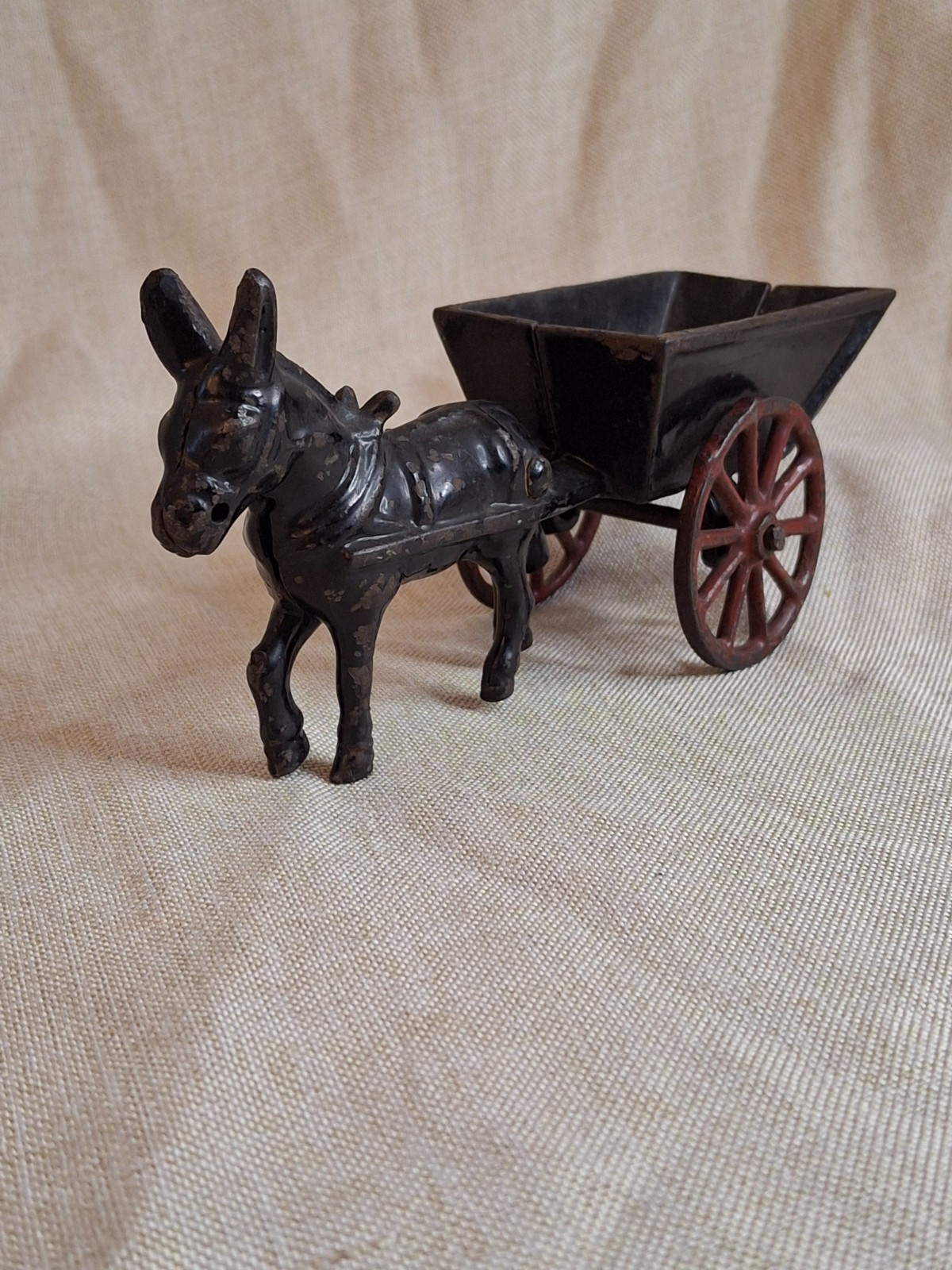 Antique A.C. Williams Cast Iron Donkey Cart, Original Black & Red Paint, c. 1910