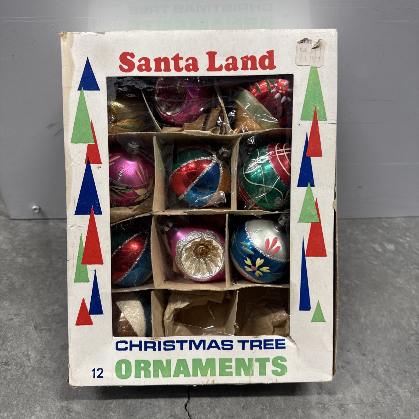Vintage Santa Land Mercury Glass Christmas Ornaments Indent Reflector Box of 10 Vintage Santa Land Mercury Glass Christmas Ornaments Indent Reflector Box of 10