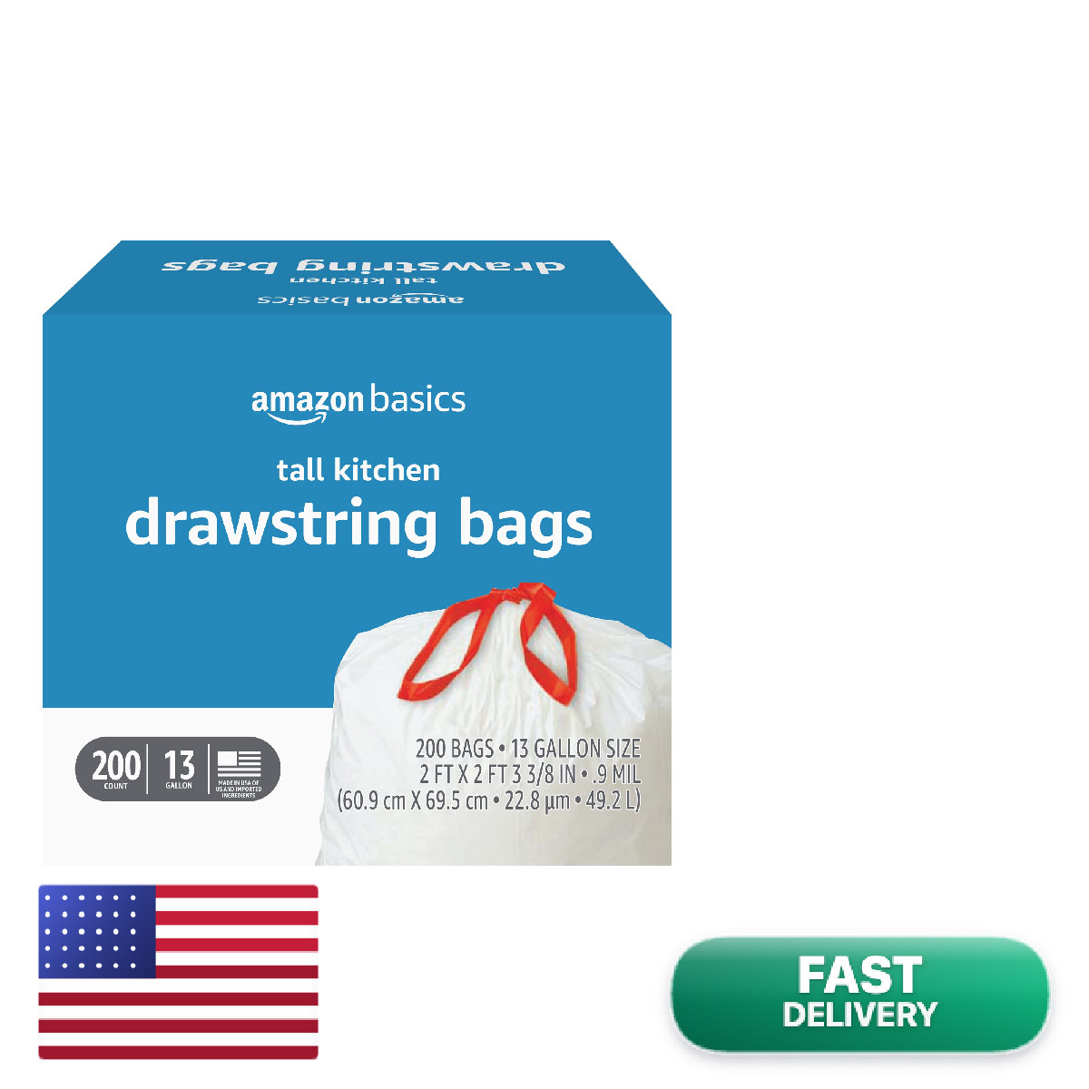 Retailer Basics Trash Bags Tall Kitchen Drawstring Unscented 13 Gallon 200 Count